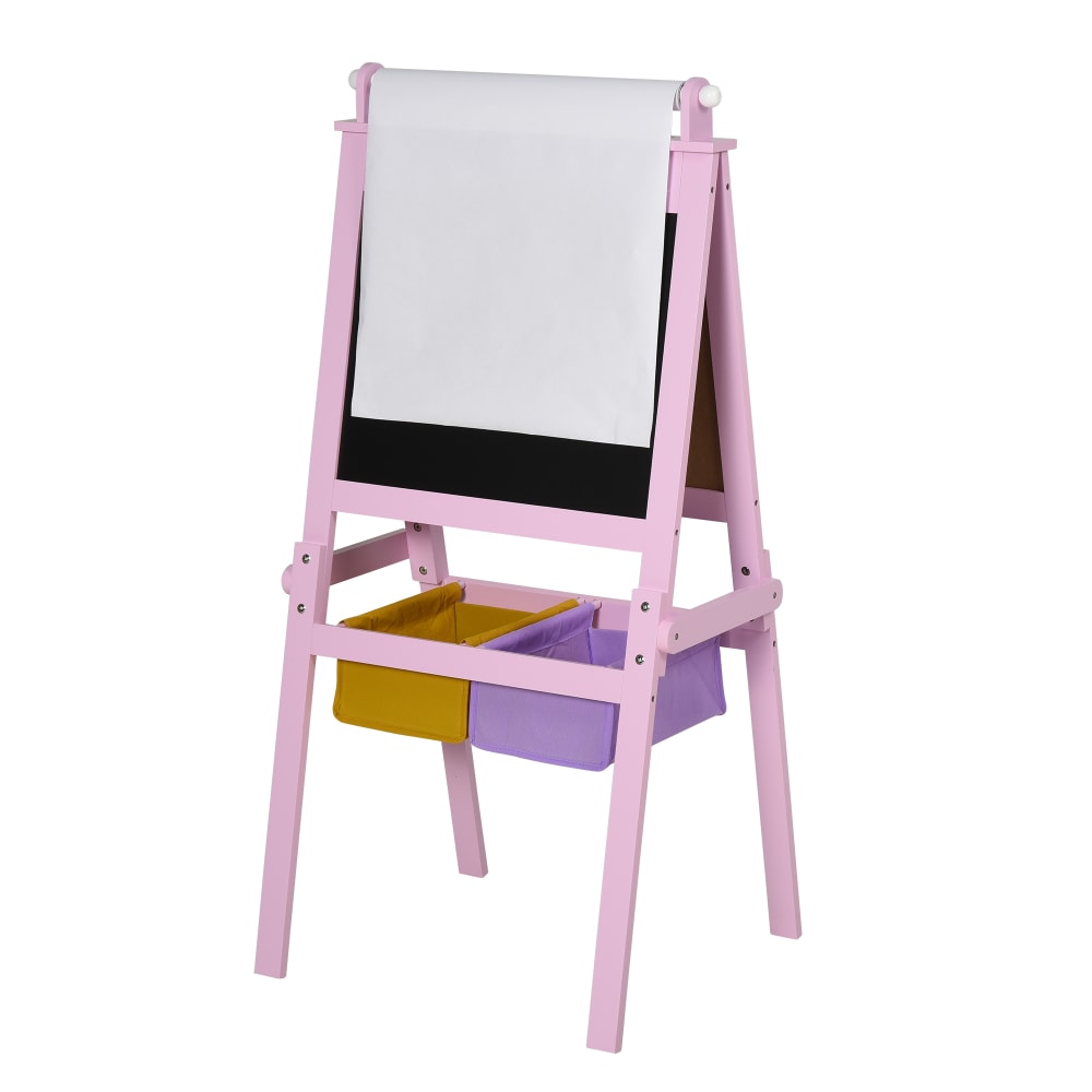 Homcom Kinder-Kreidetafel mit Papierrolle & Aufbewahrung, rosa Spanplatte Kinder