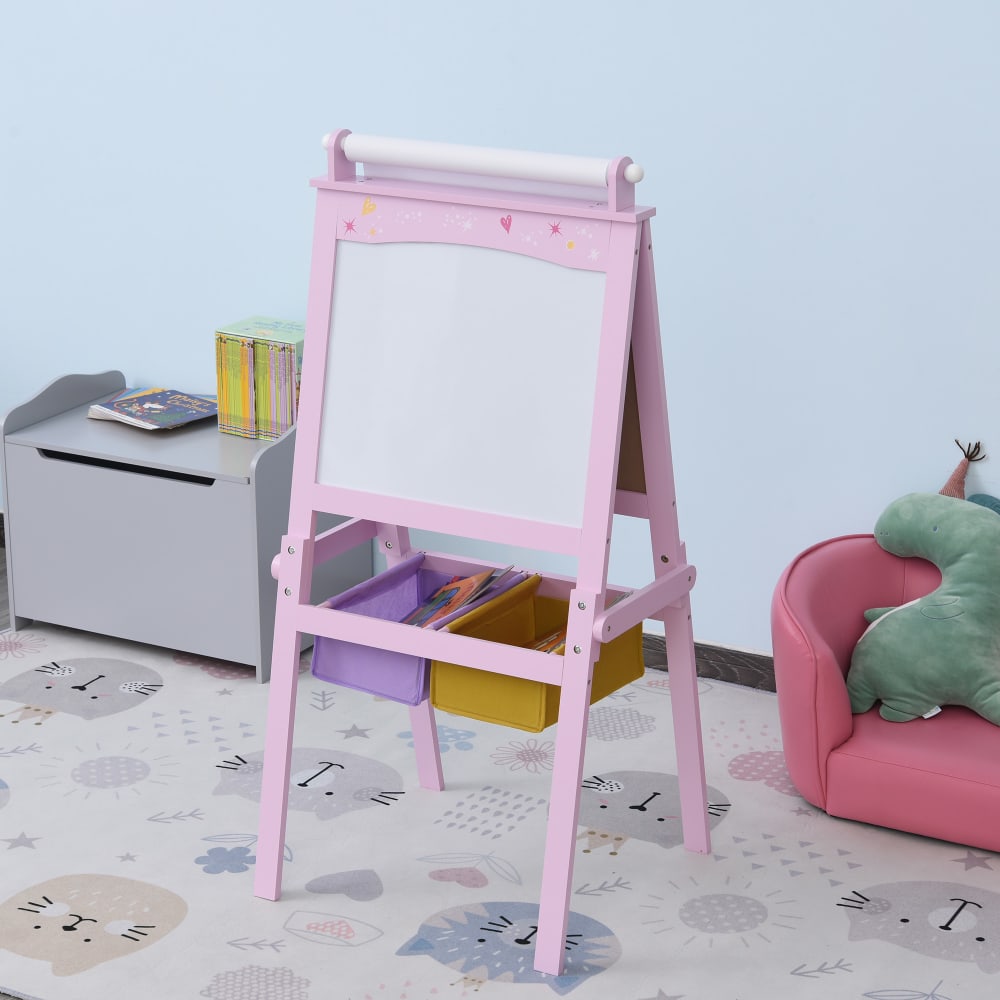 Kinder-Kreidetafel mit Papierrolle & Aufbewahrung, rosa - Maisons