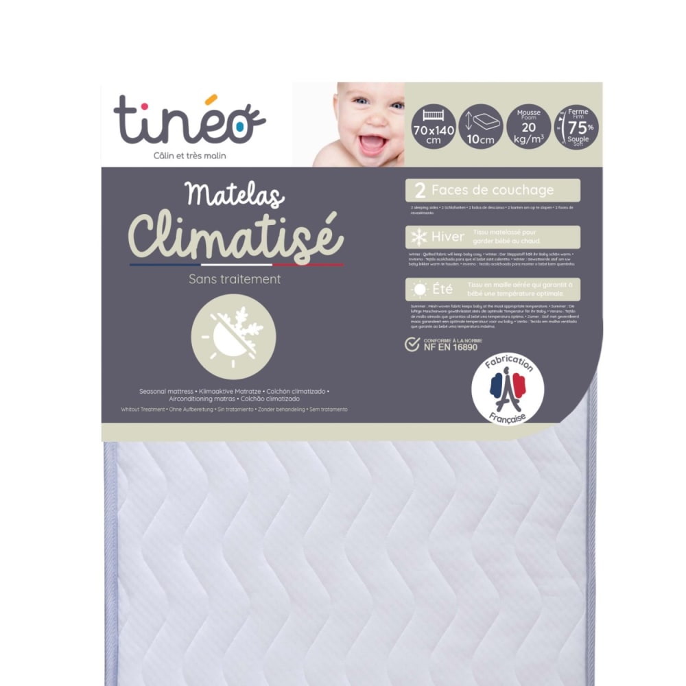 Matelas 70x140 cm pour lit bébé Climatisé - Face été/Face hiver