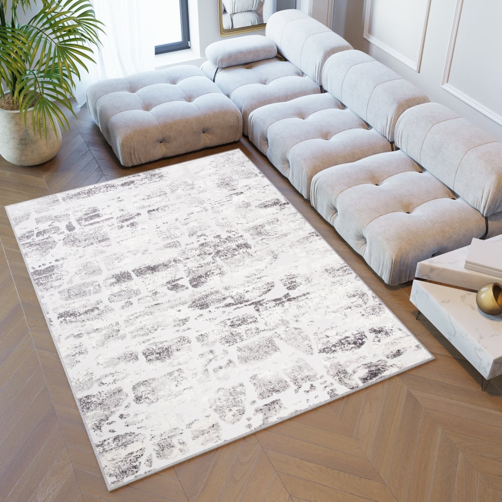 Alfombra de salón crema beige gris vintage suave 140 x 200 cm - Maisons du Monde