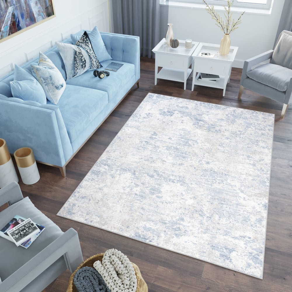 Alfombra de salón crema gris azul suave 200 x 300 cm - Maisons du Monde