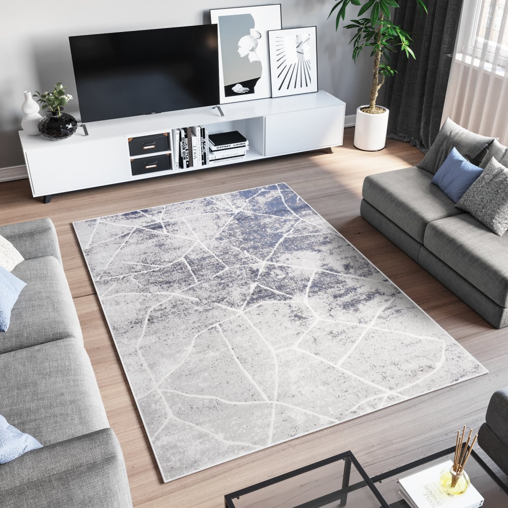 Alfombra de salón azul beige gris vintage suave 250 x 350 cm - Maisons du Monde