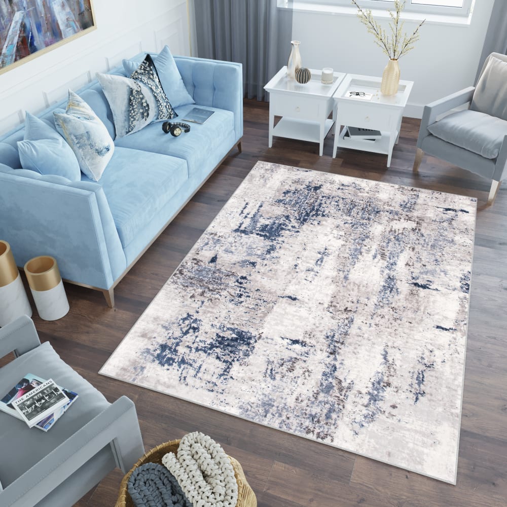 Alfombra de salón gris azul crema vintage suave 80 x 150 cm - Maisons du Monde