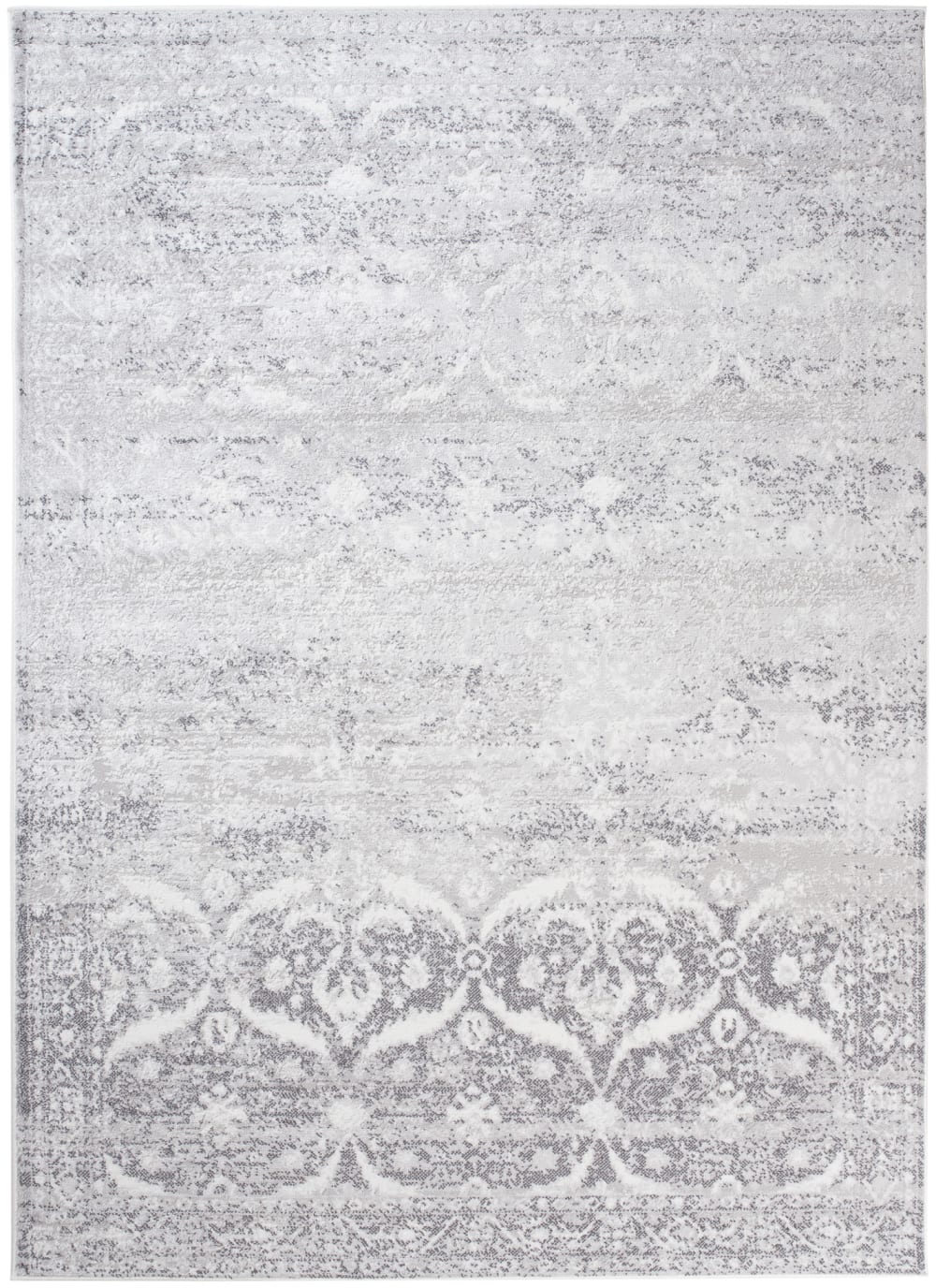 Alfombra de salón tradicional gris blanco vintage suave 120 x 170 cm