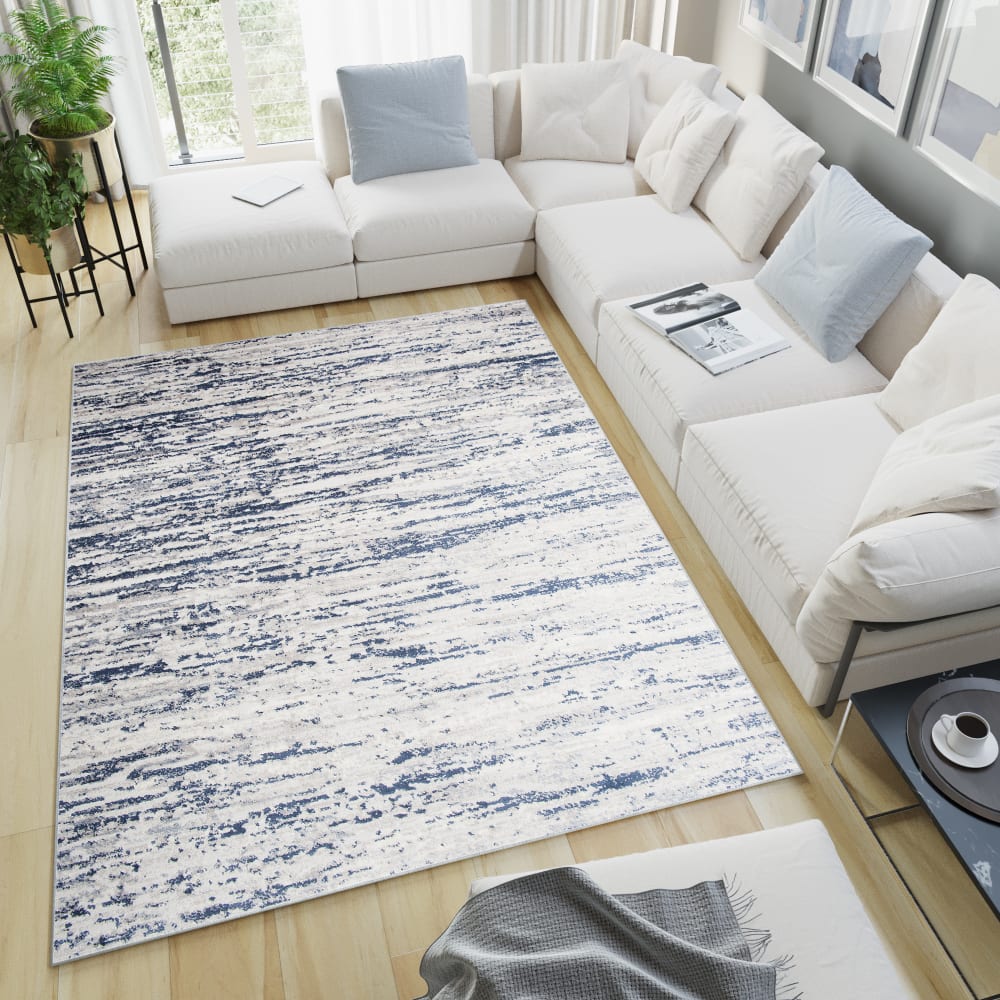 Alfombra de salón crema azul vintage moteada suave 140 x 200 cm - Maisons du Monde
