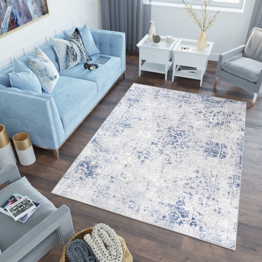 Alfombra de salón crema azul gris vintage 180 x 250 cm - Maisons du Monde