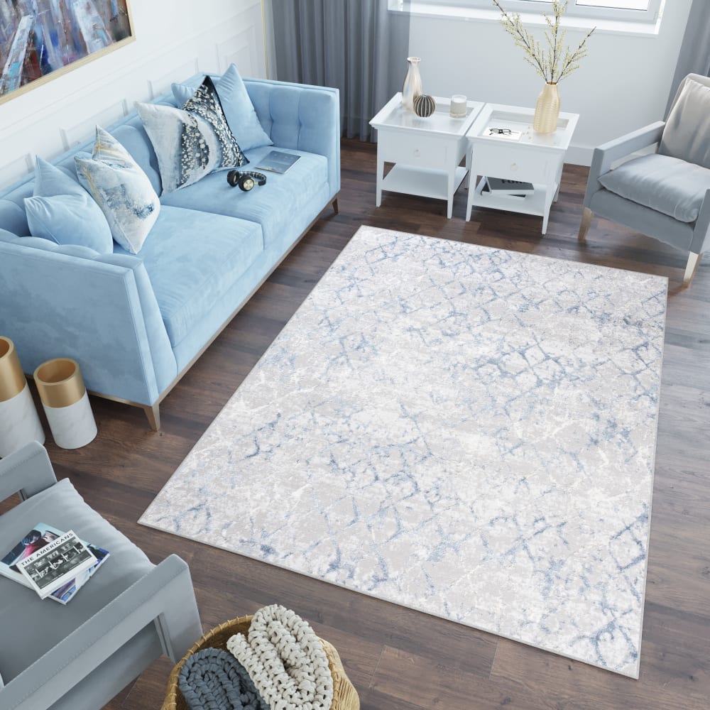 Alfombra de salón crema azul gris suave 120 x 170 cm - Maisons du Monde