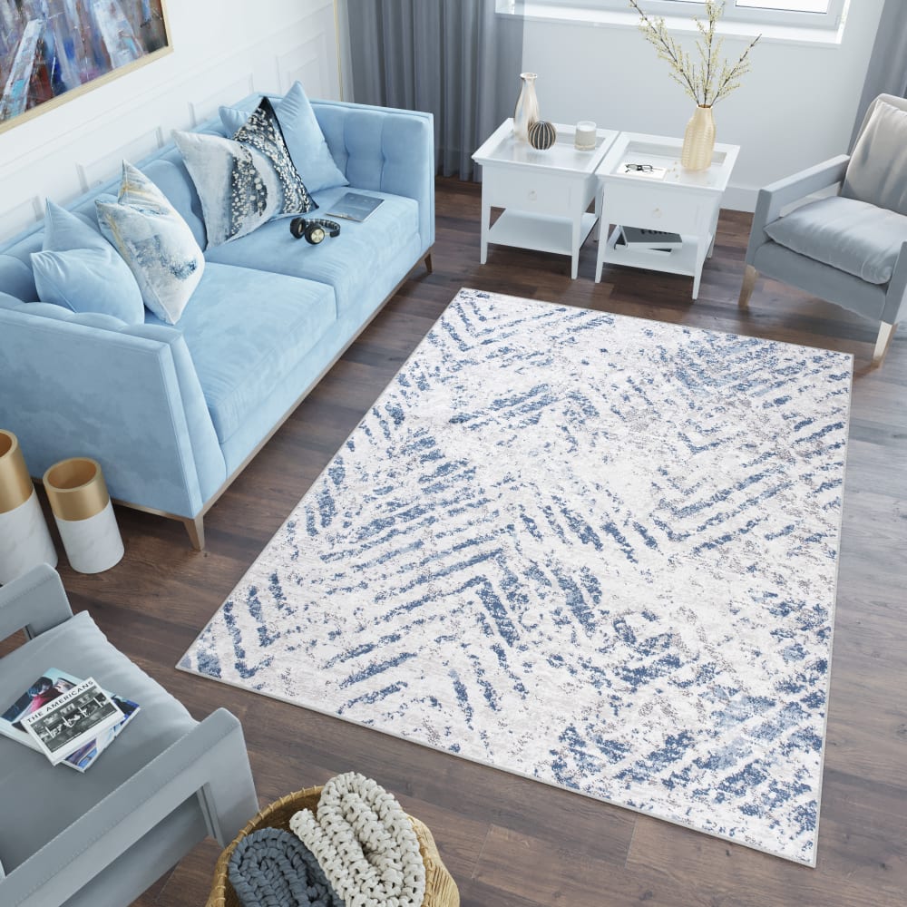 Alfombra de salón azul crema zigzags moteada 120 x 170 cm - Maisons du Monde
