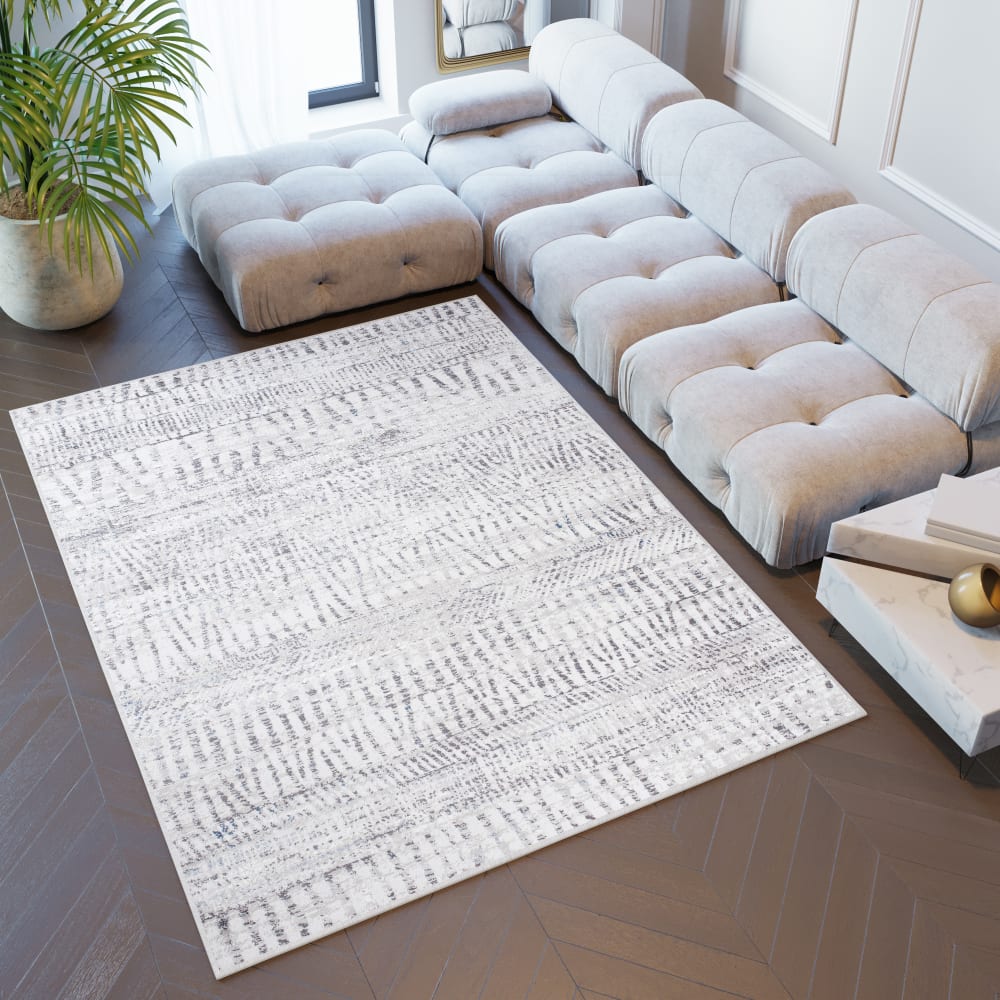Alfombra de salón gris crema líneas vintage 120 x 170 cm - Maisons du Monde