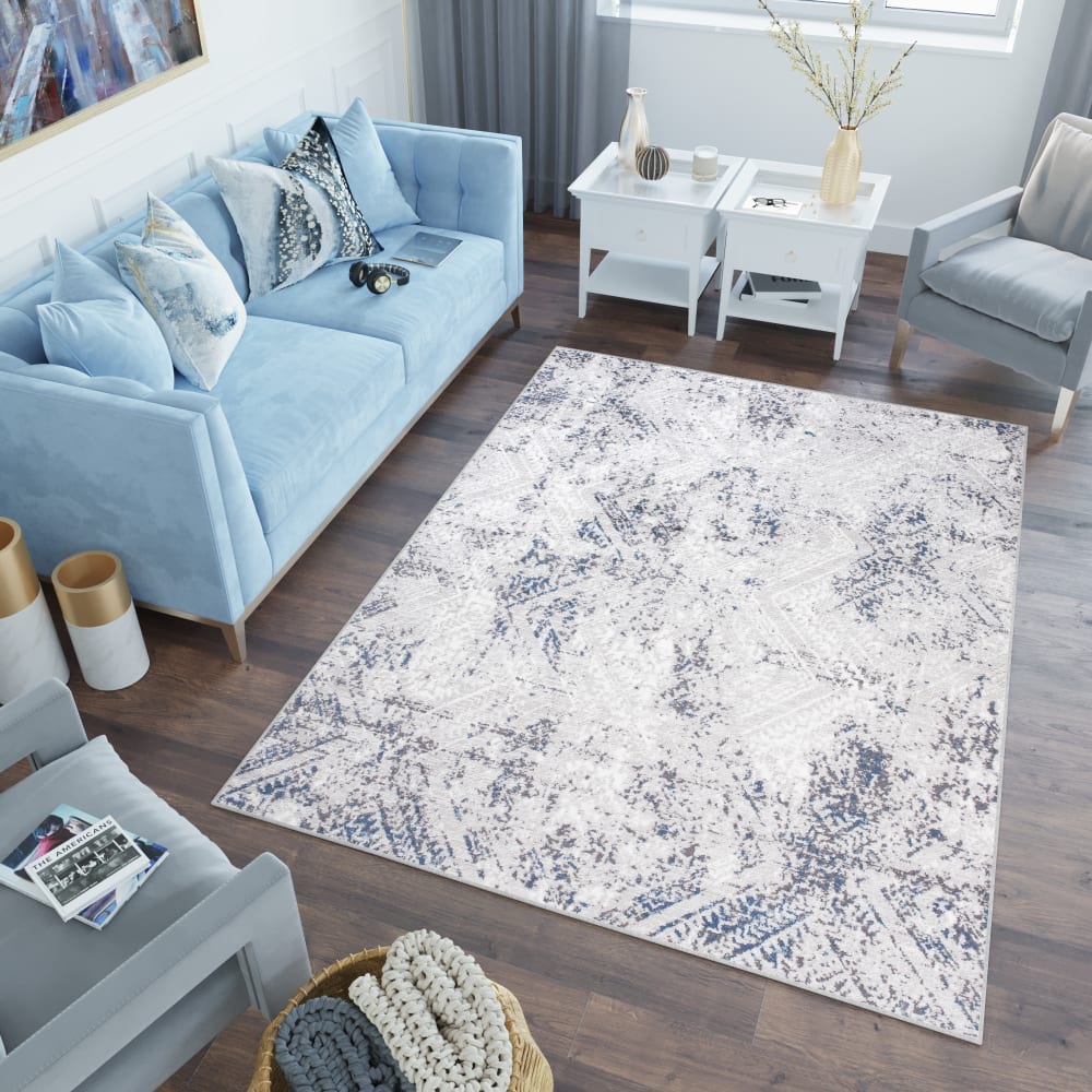 Alfombra de salón azul crema gris vintage 80 x 150 cm - Maisons du Monde