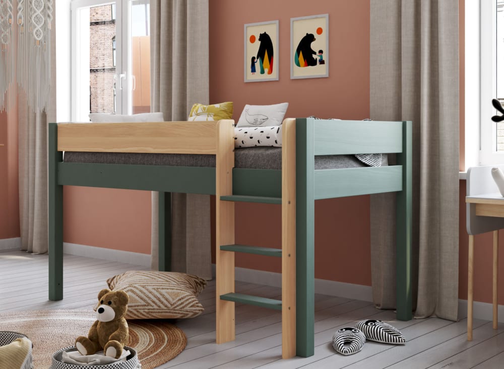 Lit mi-hauteur 90x190 en Pin massif Kaki et Bois - Maisons du Monde