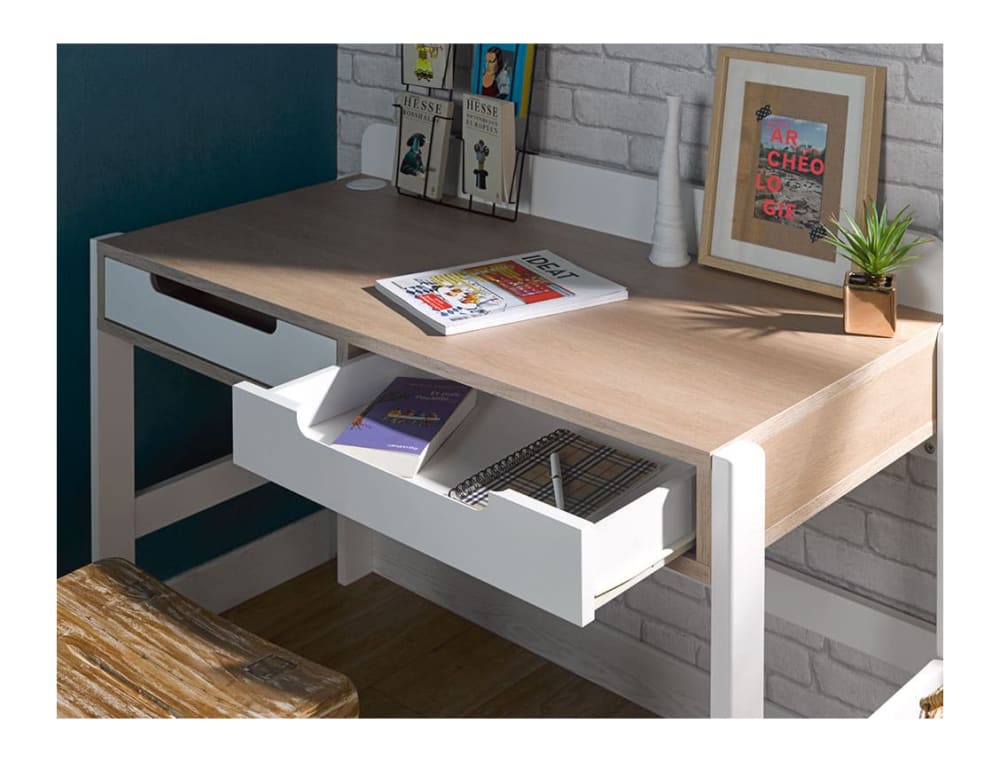 Bureau 2 tiroirs Blanc et Chêne - Maisons du Monde