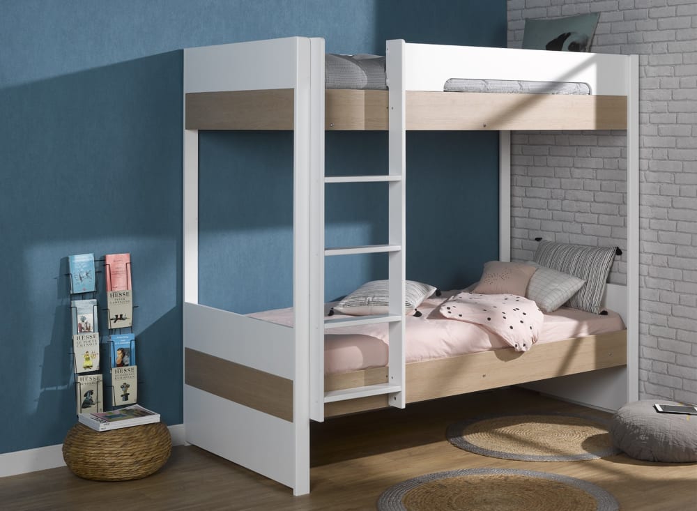 Lit superposé 90x200 PRADO Blanc et Chêne Clair