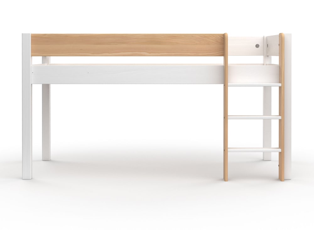 Lit mi-hauteur 90x190 en Pin massif Blanc et Bois - Maisons du Monde