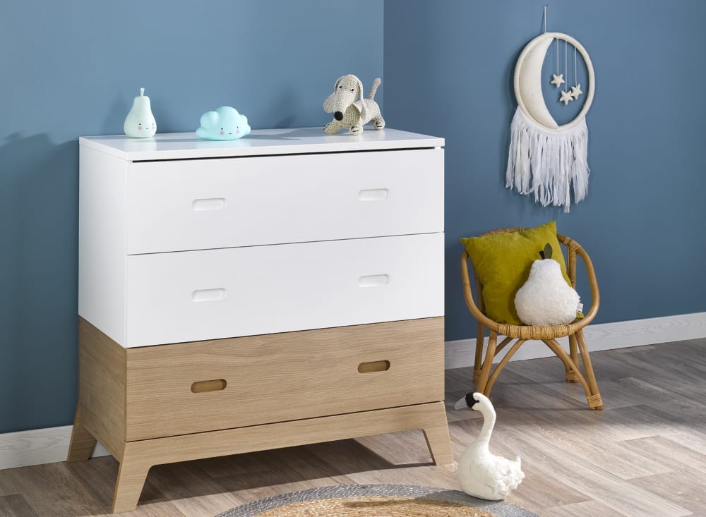 Commode enfant 3 tiroirs Blanc et Chêne - Maisons du Monde