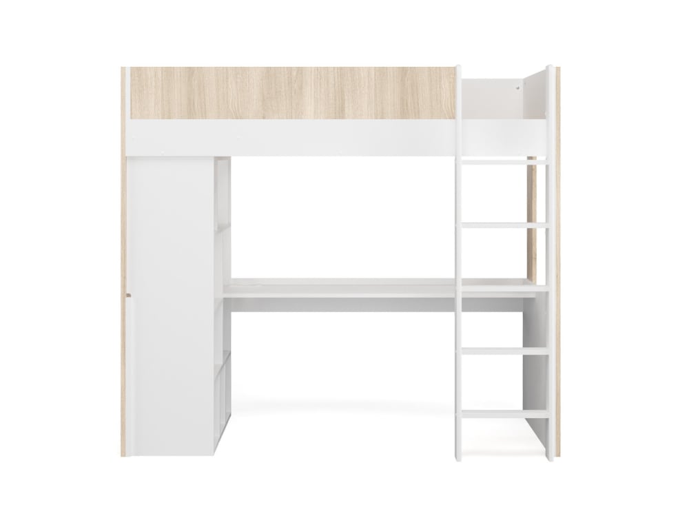 Lit mezzanine avec bureau 90x190 Blanc et Bois