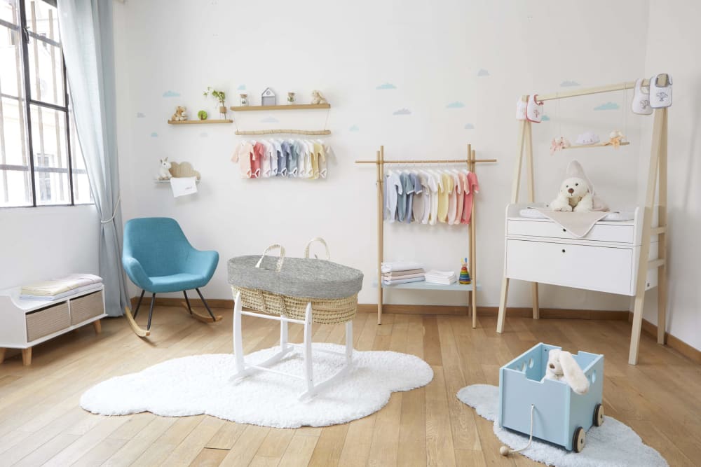 Cesta neonato con supporto a dondolo, cotone bio grigio perla -