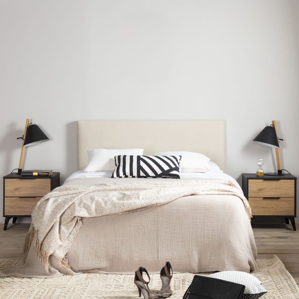 Cabecero tapizado 160x60 cm de lino natural, acolchado con espuma - Maisons du Monde