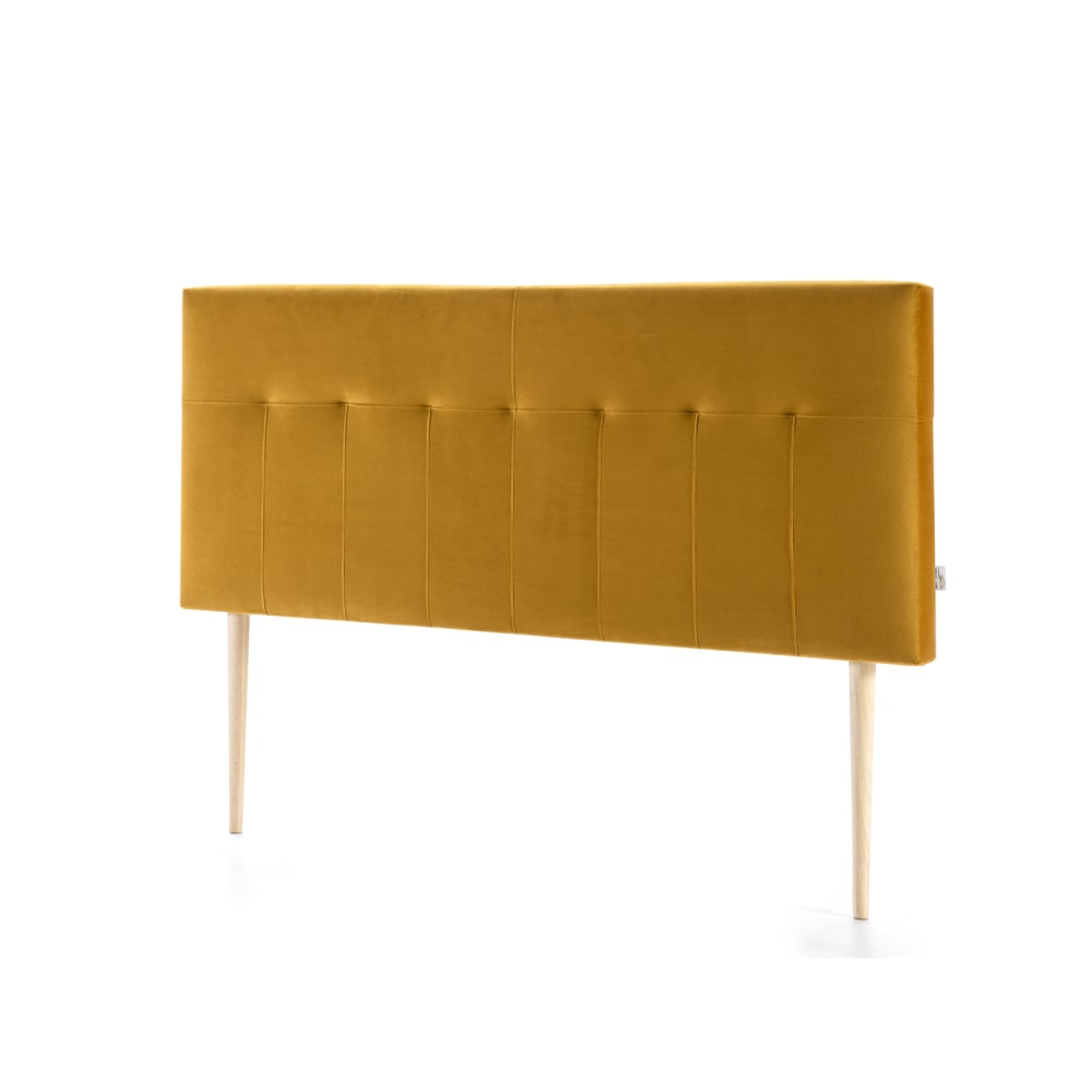 Cabecero tapizado 140x100 cm mostaza, para cama 135, patas de madera