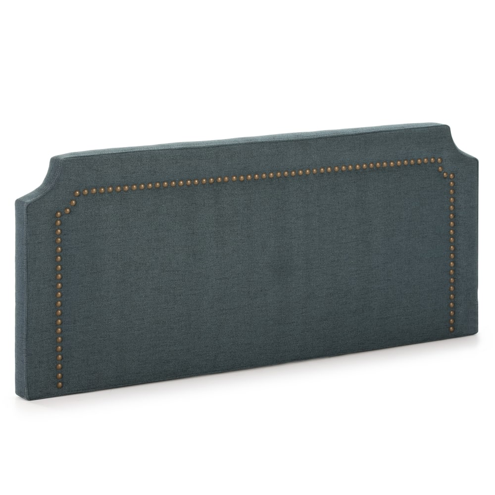 Tête de lit tapissée 140x60 cm bleu, clous en marron