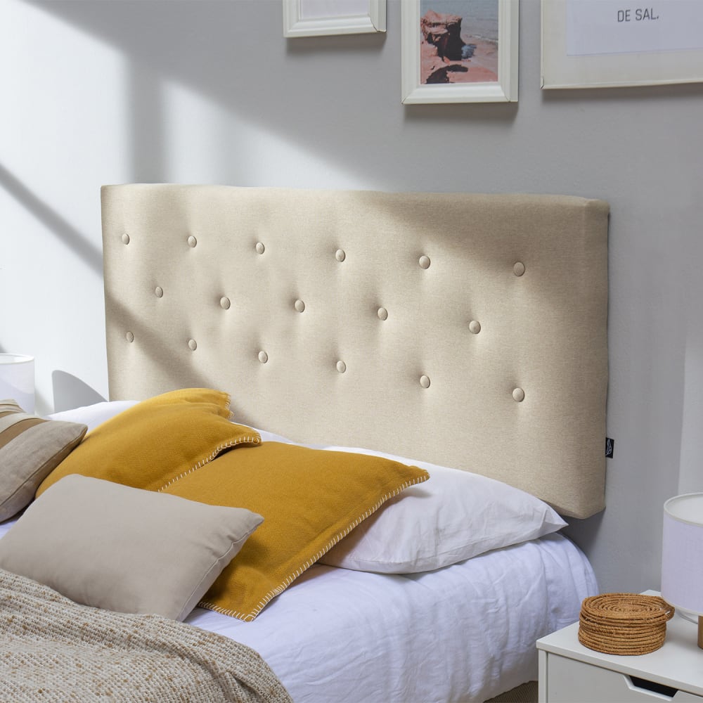 Tête de lit 140x100 cm, capitonnée tissu beige, l'épaisseur de 8 cm