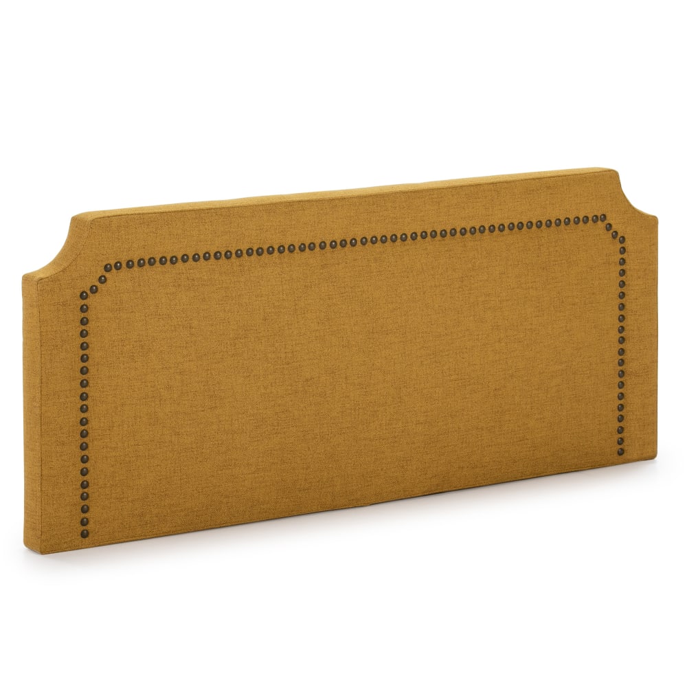Tête de lit tapissée 140x60 cm moutarde, clous en marron