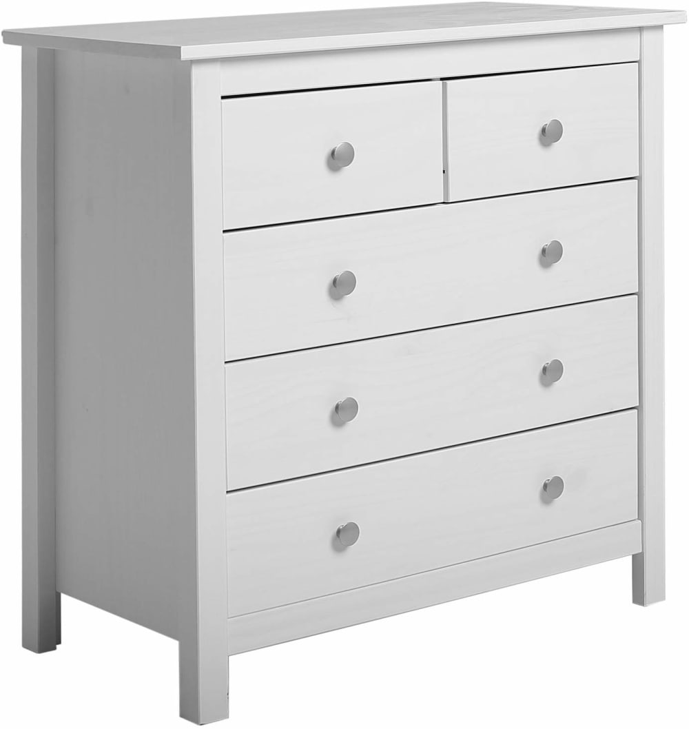 Commode 5 tiroirs blanc, 79 cm longueur