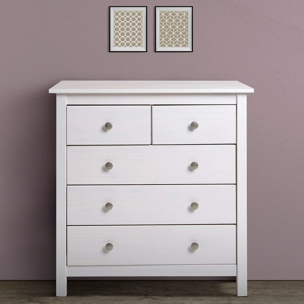 Commode 5 tiroirs blanc, 79 cm longueur - Maisons du Monde