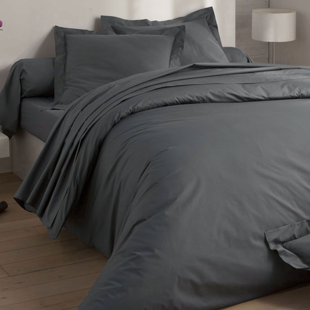 Drap-housse en coton gris souris 140x200x28cm