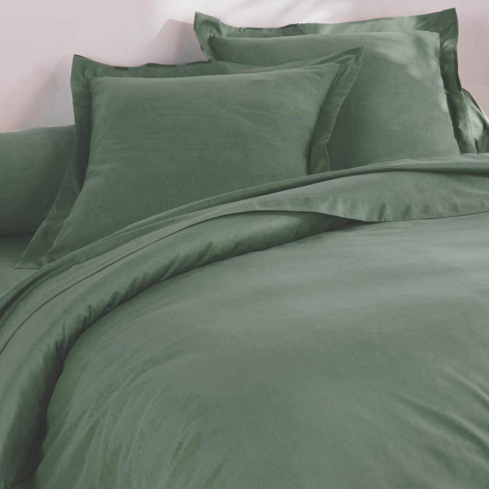 Drap-housse en coton vert eucalyptus 90x200x28cm