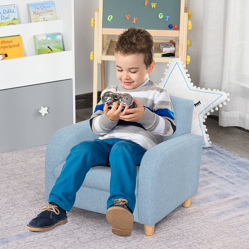 Homcom Skandinavischer Kinderkomfortsessel, Leinen & Blau BLAU LEINEN Kinder