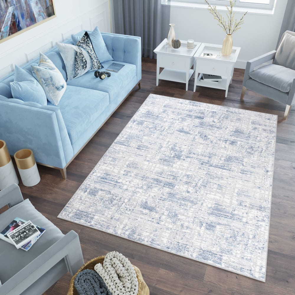 Alfombra de salón azul crema moteada 80 x 150 cm - Maisons du Monde