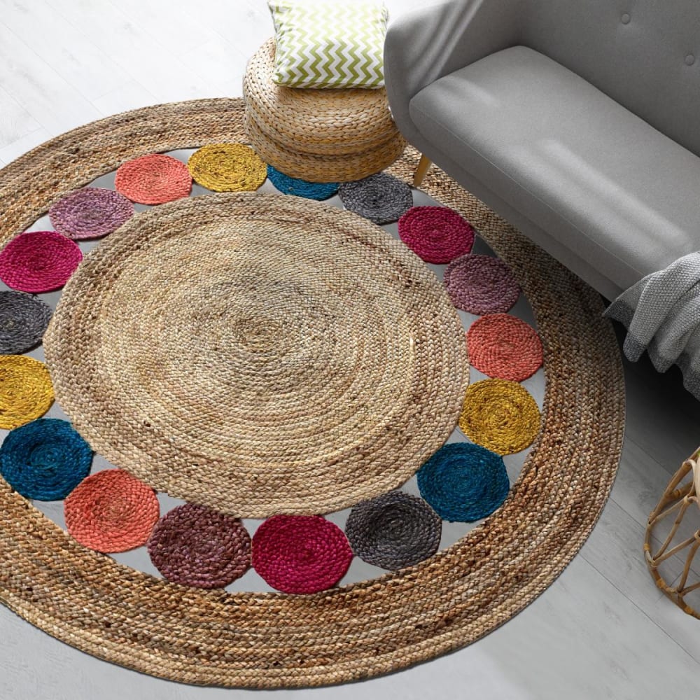 Tapis rond en jute, tapis tissé à la main, multicolore ø150 cm - Maisons du Monde