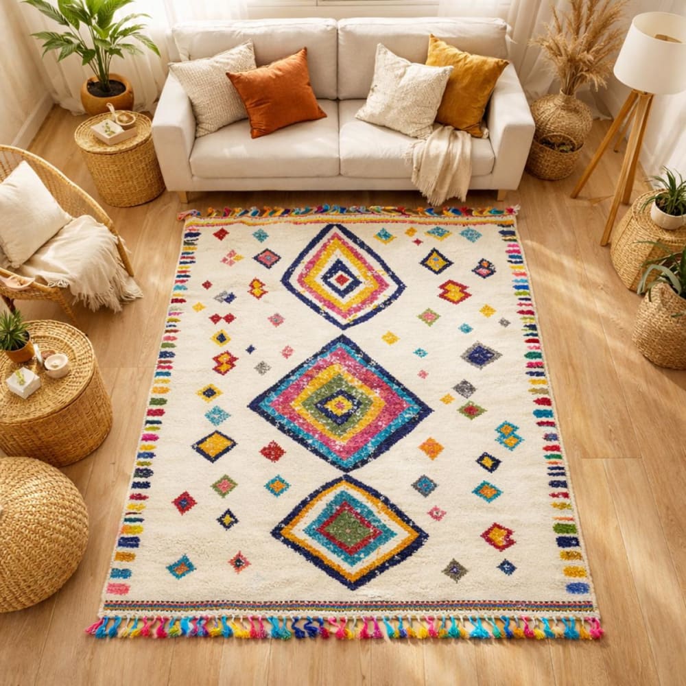 Tapis berbère motif ethnique, idéal pour un salon, multicolore 120x170