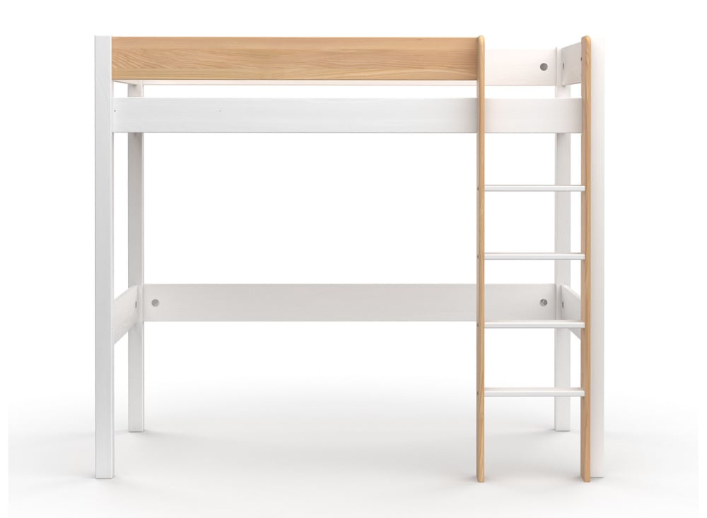 Lit mezzanine 90x190 en Pin massif Blanc et Bois