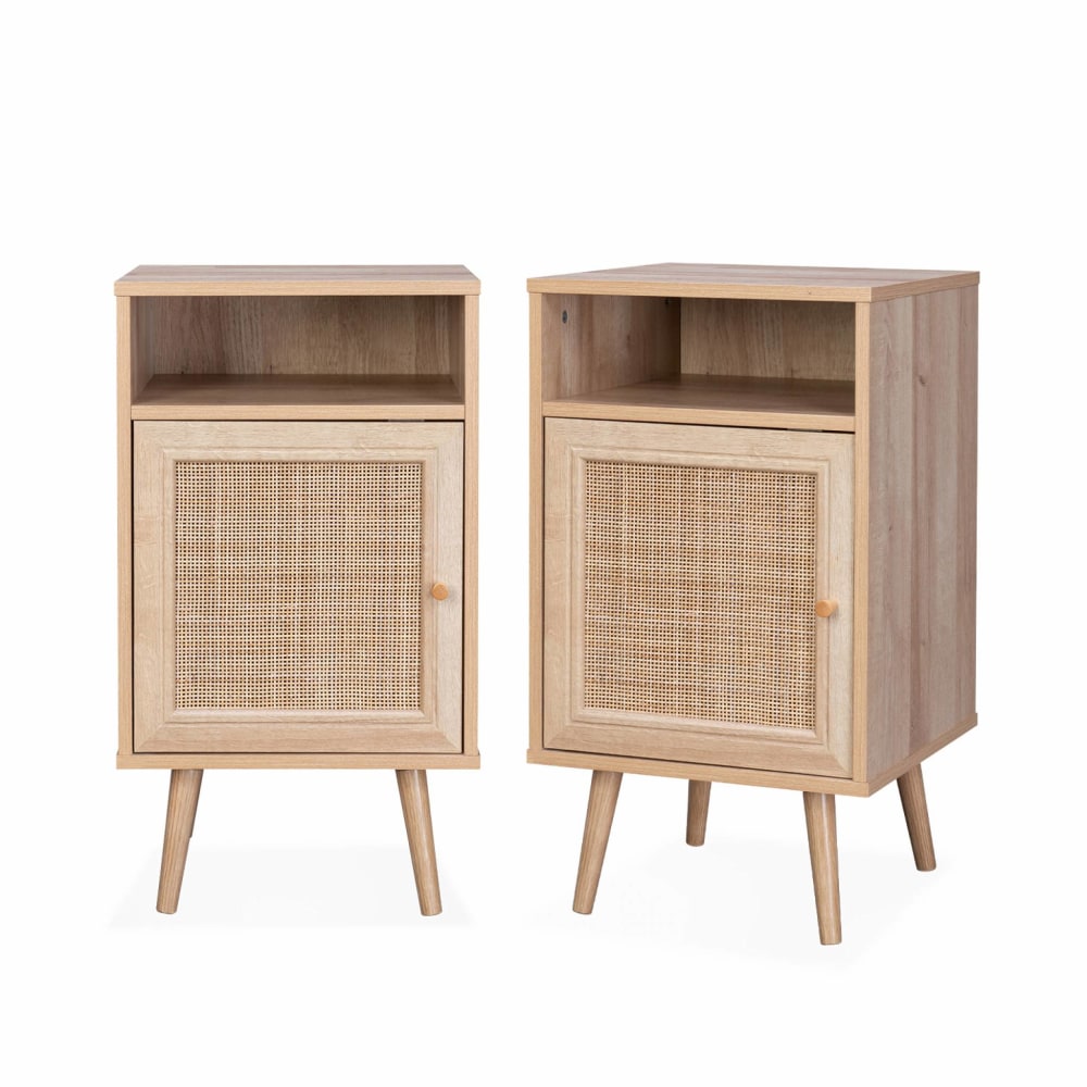Set 2 icomodini in effetto legno e cannage, 39x70 cm, marrone