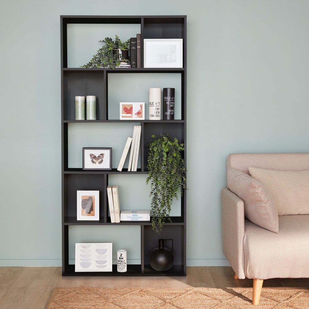 Libreria di design asimmetrica nera - Modello Contemporaneo - Nero - Pannello di particelle