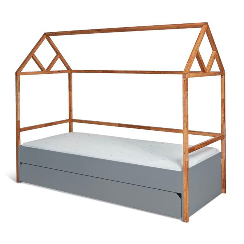 Lit cabane 90x200 sommier et tiroir panneaux mdf et stratifiés gris