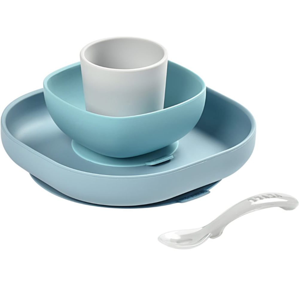 Coffret repas en silicone bleu jungle (4 pièces)