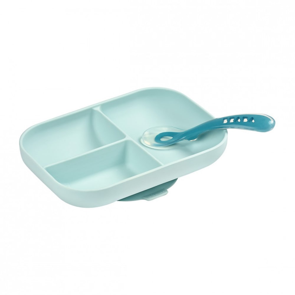 Coffret assiette à compartiments et cuillère bleu Coffret assiette à compartiments et cuillère bleu