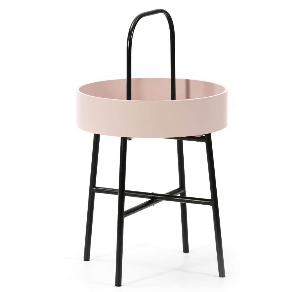 Bout de canapé avec plateau en mdf rose et structure métallique