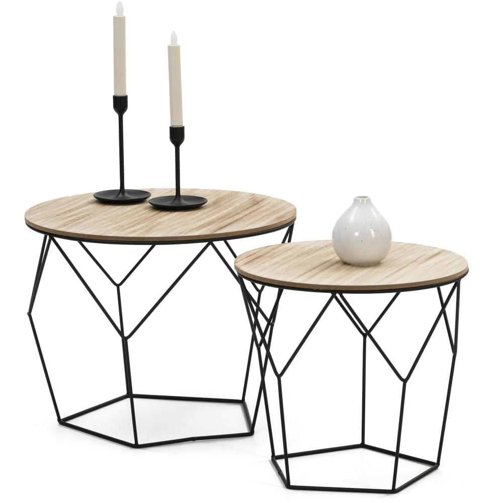 Set de 2 Tables basses,plateau en placage de bois naturel - Maisons du Monde