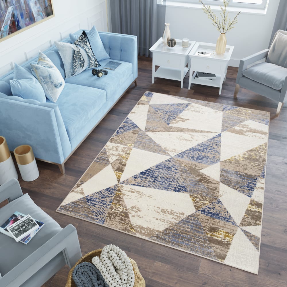 Alfombra de salón moderna beige azul crema marrón 140 x 200 cm - Maisons du Monde