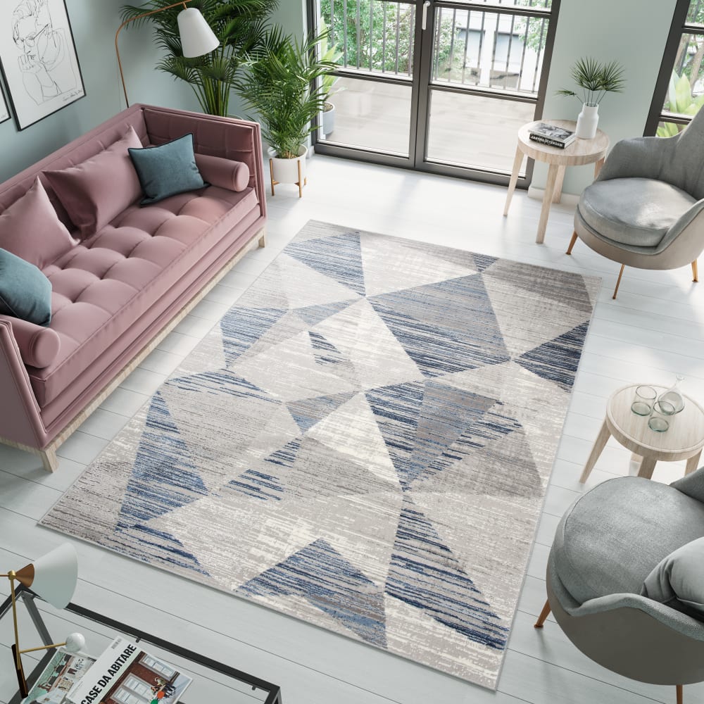Tappeto salotto grigio azzurro geometrico astratto 80x150 -