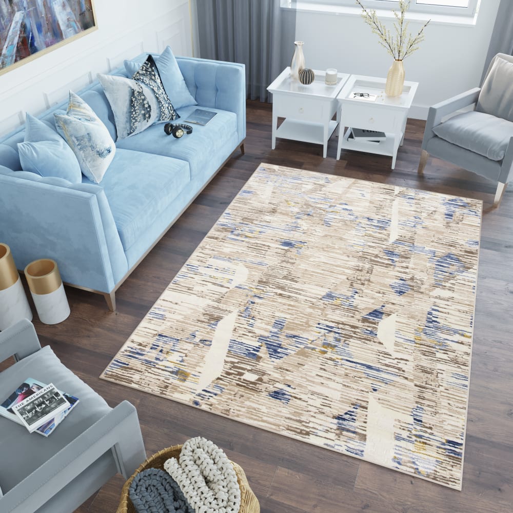 Alfombra de salón rayas beige azul crema 160 x 220 cm - Maisons du Monde