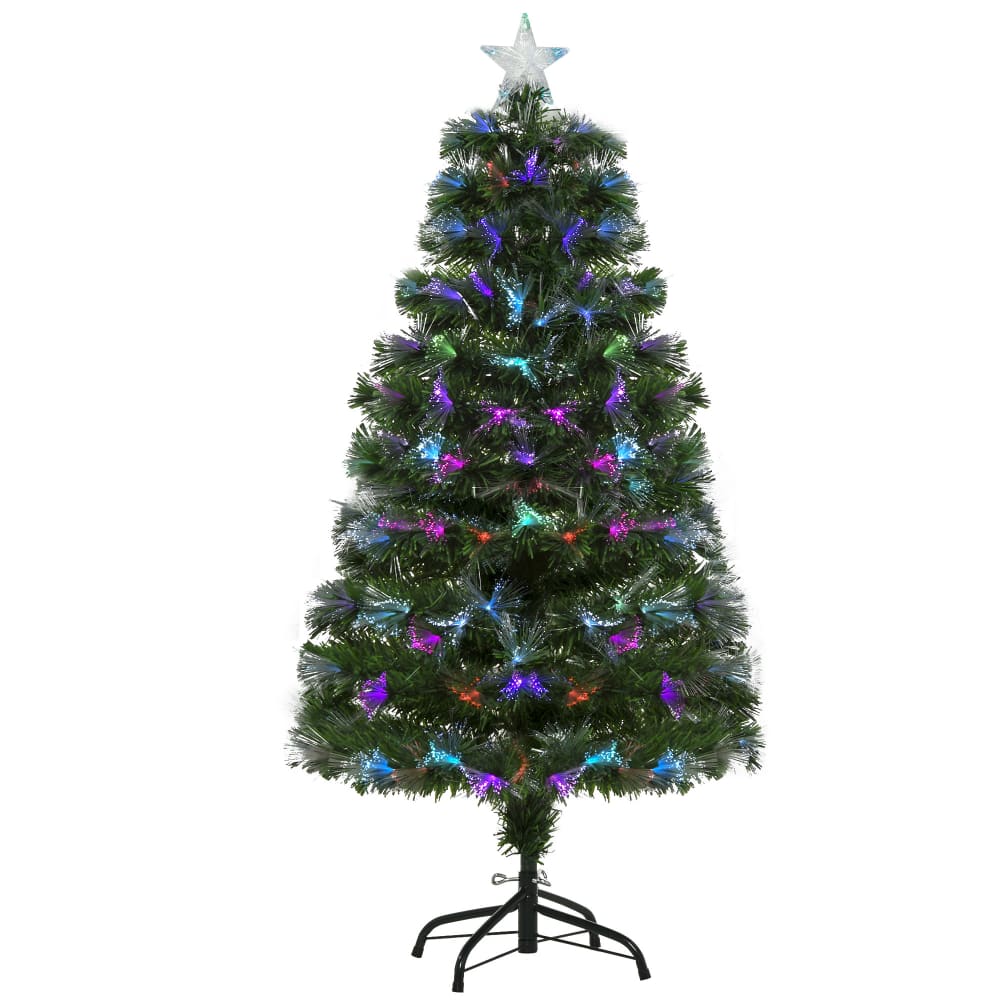 Homcom Sapin de noël artificiel fibre optique led multicolore étoile h1,20 m Vert Pvc - Poly Chlorure De Vinyle