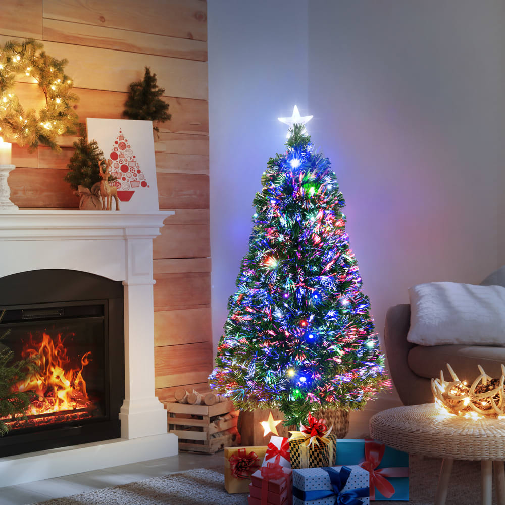 Sapin de noël artificiel fibre optique led multicolore étoile h1,20 m - Maisons du Monde