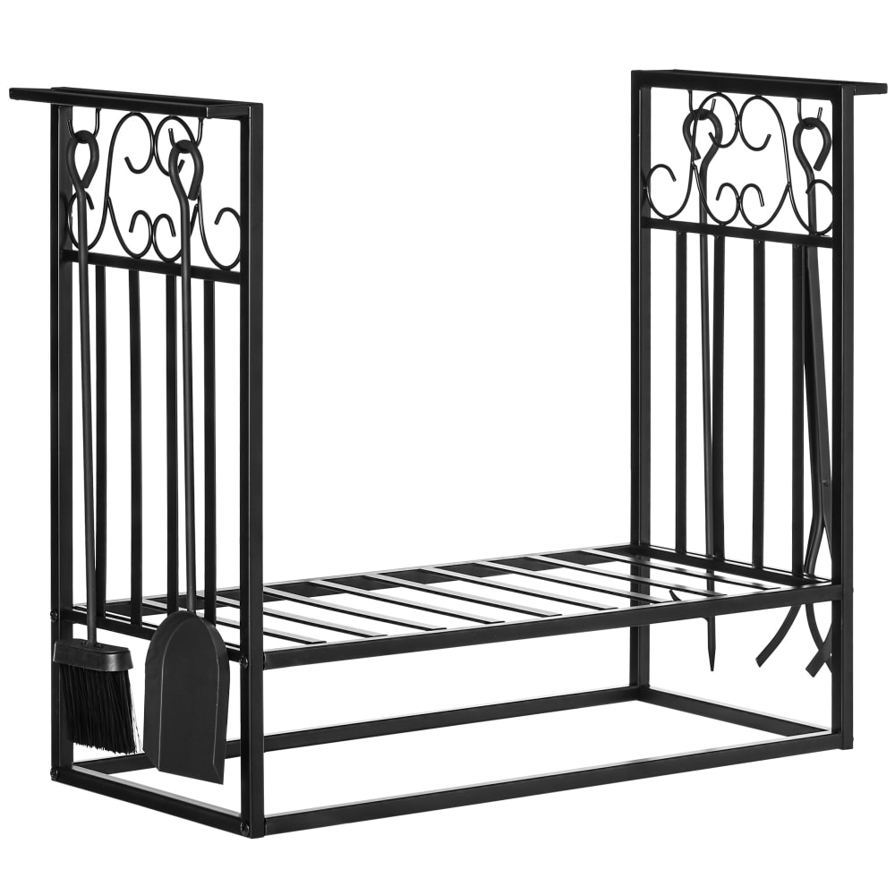 Homcom Kaminholzservant mit 4 Zubehörteilen, schwarzes Metall - Metall