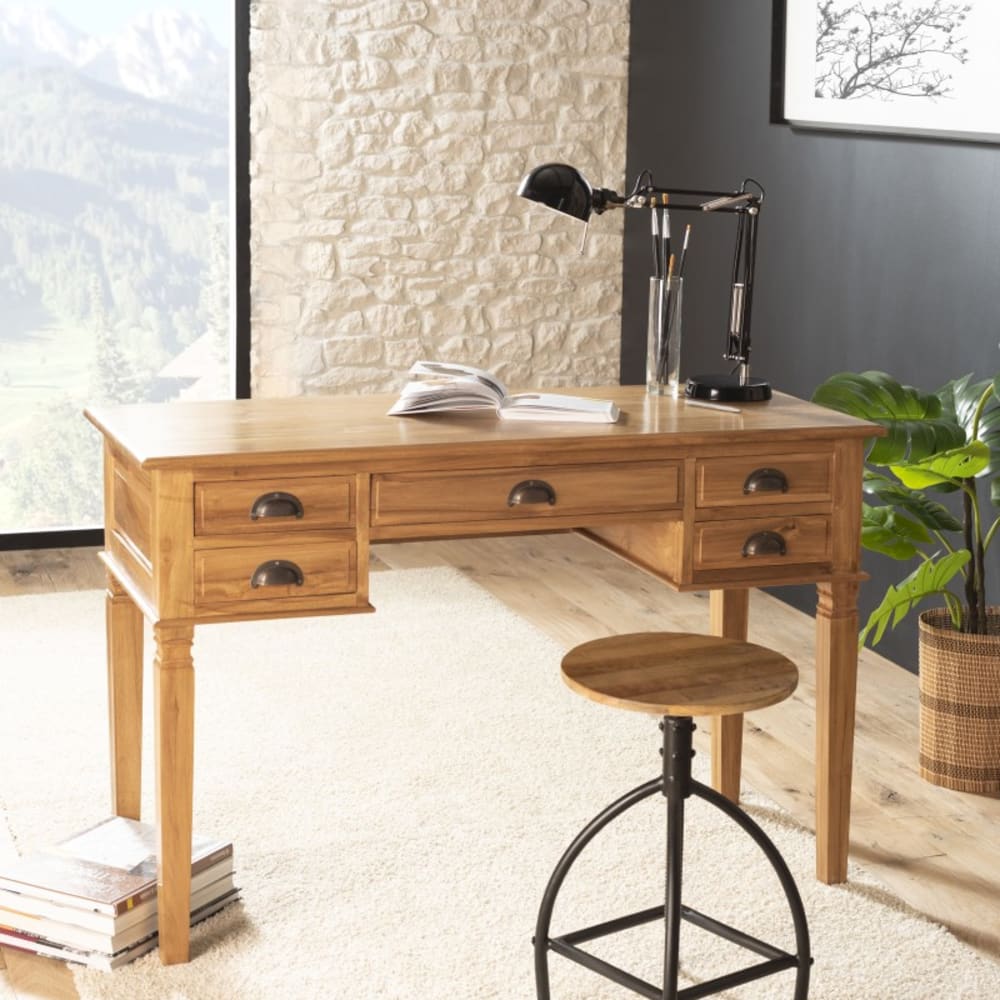 Bureau 5 tiroirs en teck - Maisons du Monde