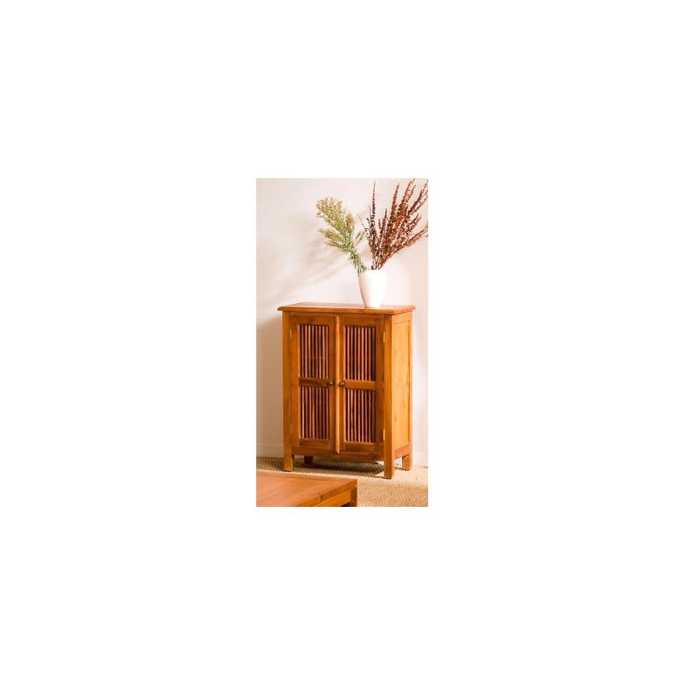 Aparador con 2 puertas persiana de madera de teca marrón